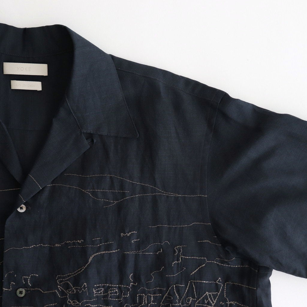 EMBROIDERY OPEN COLLAR SHIRT #NAVY [YK25SS001004SH]