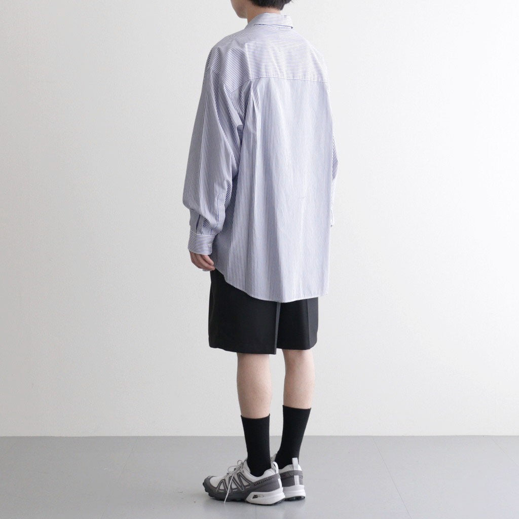 Broad Stripe L/S Oversized Regular Collar Shirt #BLUE STRIPE