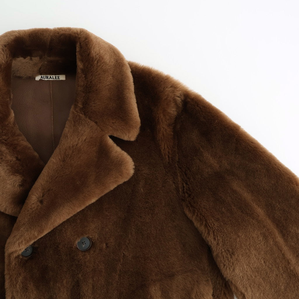 STRAIGHT MERINO MOUTON FUR P-COAT #BROWN [A25AC03MM] - ciacura