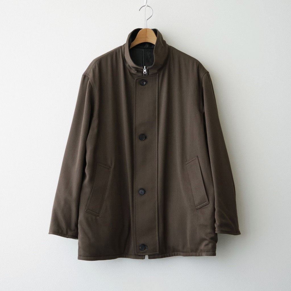 REVERSIBLE WOOL TWISTED TWILL / SHEEP LEATHER HALF COAT #BROWN CHAMBRAY × BLACK [A26AC01AN]