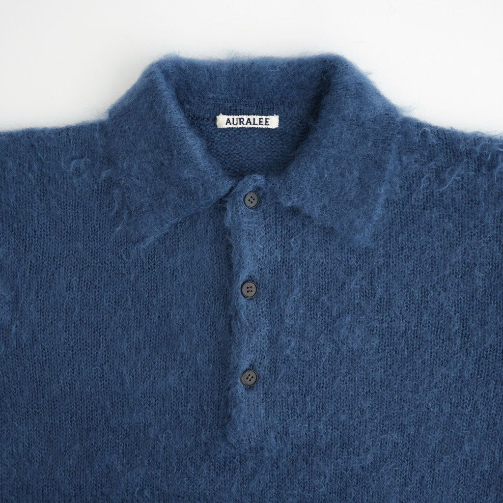 BRUSHED SUPER KID MOHAIR KNIT POLO #LIGHT NAVY [A26AP01KM]