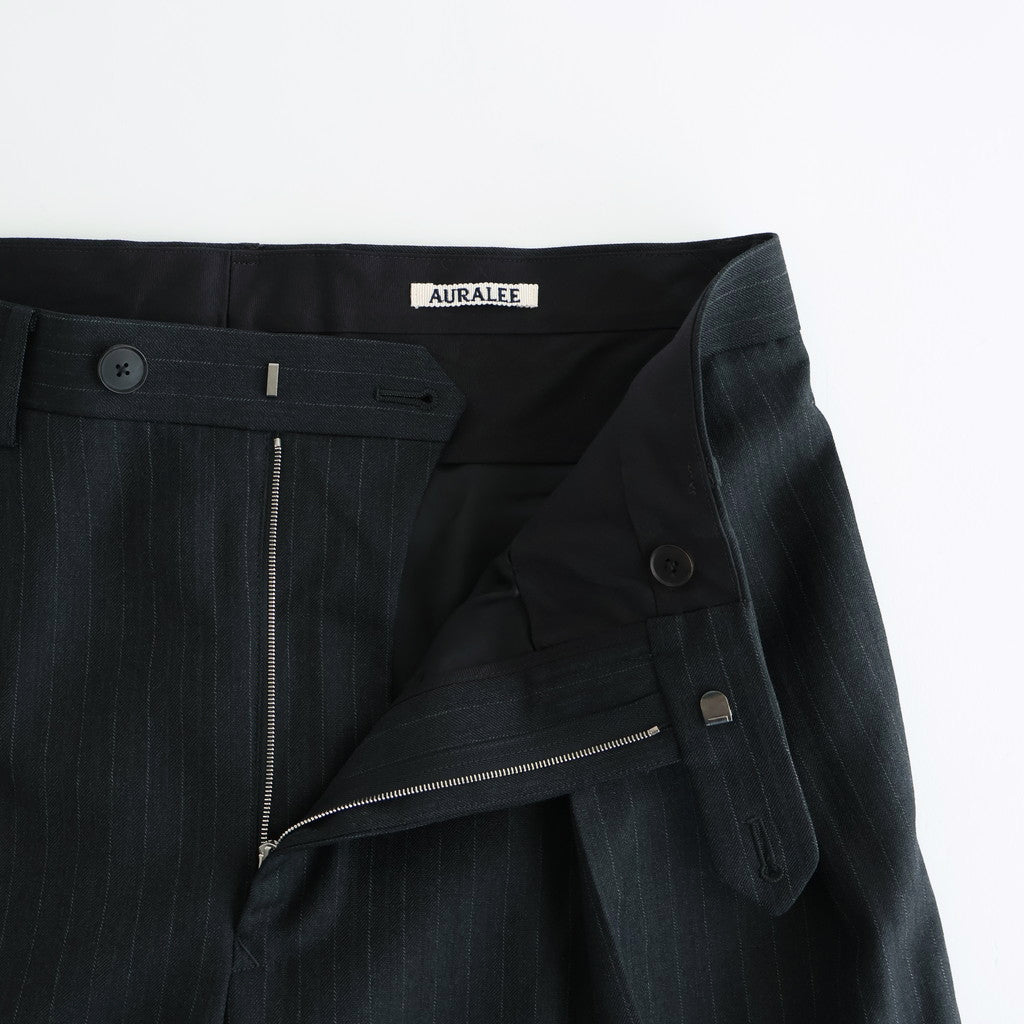 BLUEFACED WOOL TWO-TUCK SLACKS #CHARCOAL NAVY STRIPE [A25AP05BS]