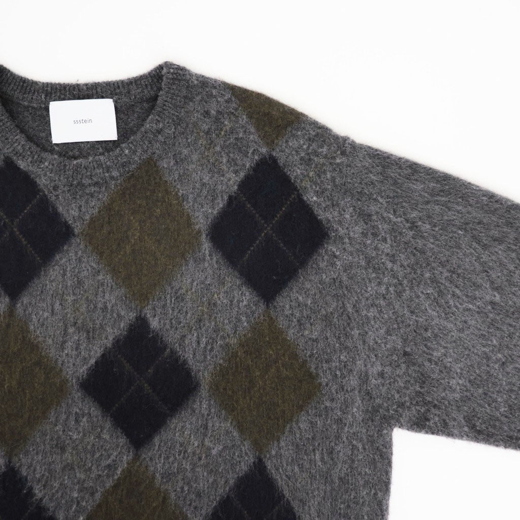 FINE WOOL ARGYLE KNIT CREW NECK LS #DARK GREY MULTI [ST.1649]