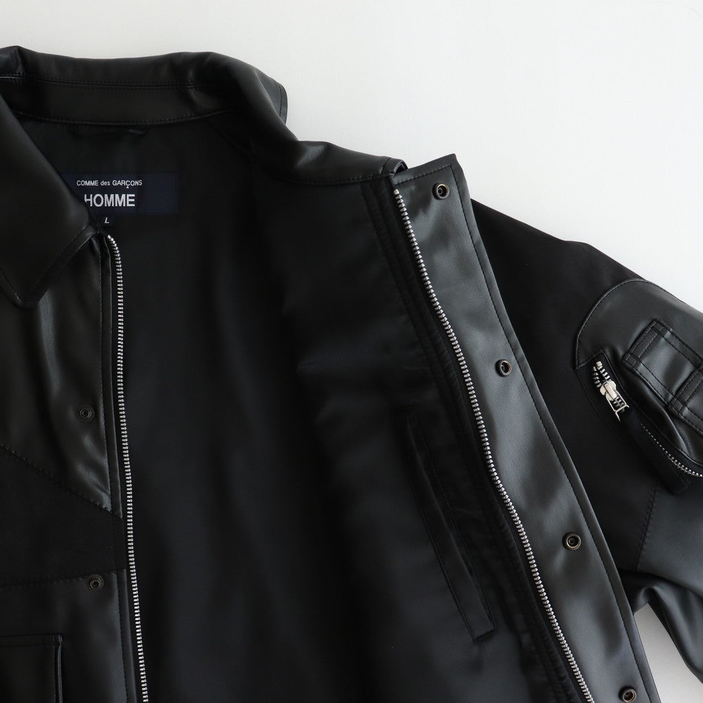 合皮MIXジップブルゾン #BLACK [HP-J011-051]