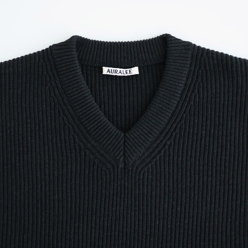 SUPER FINE WOOL RIB KNIT V-NECK P/O #TOP BLACK [A26AV03RK]