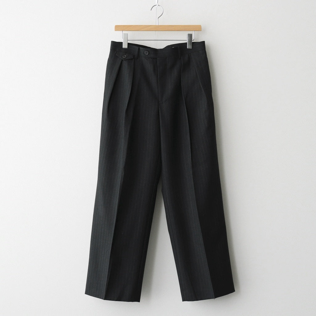 BLUEFACED WOOL TWO-TUCK SLACKS #CHARCOAL NAVY STRIPE [A25AP05BS]