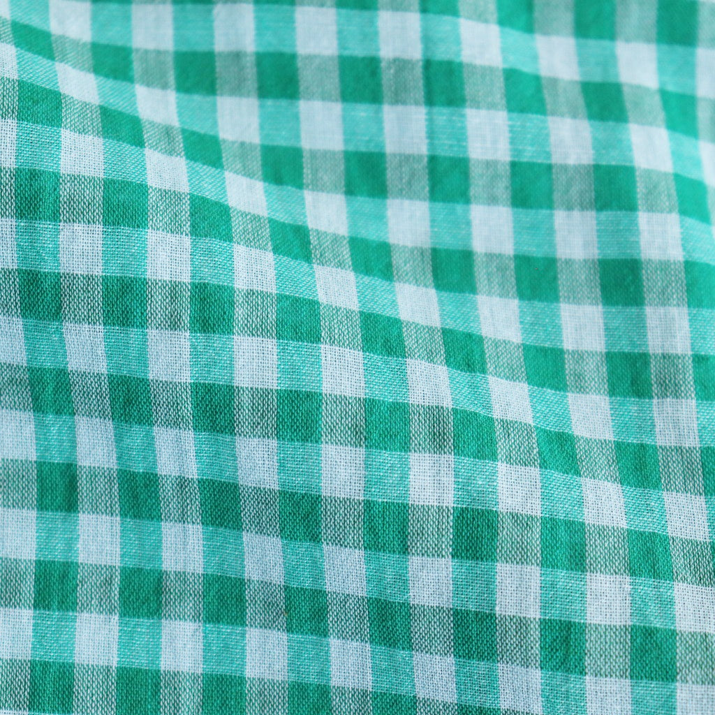 AIRY LIGHT COTTON CHECK BIG SHIRT #GREEN GINGHAM CHECK [A25SS01GC]