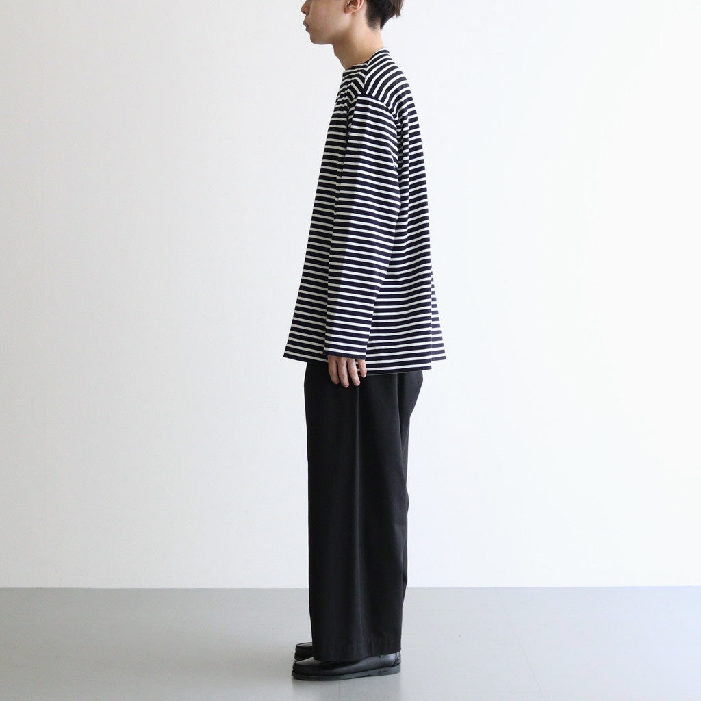 FBSBTF - 微強撚綿天竺 ボートネックロンT #98 BK base×WH bd [SN_FR0907TF]