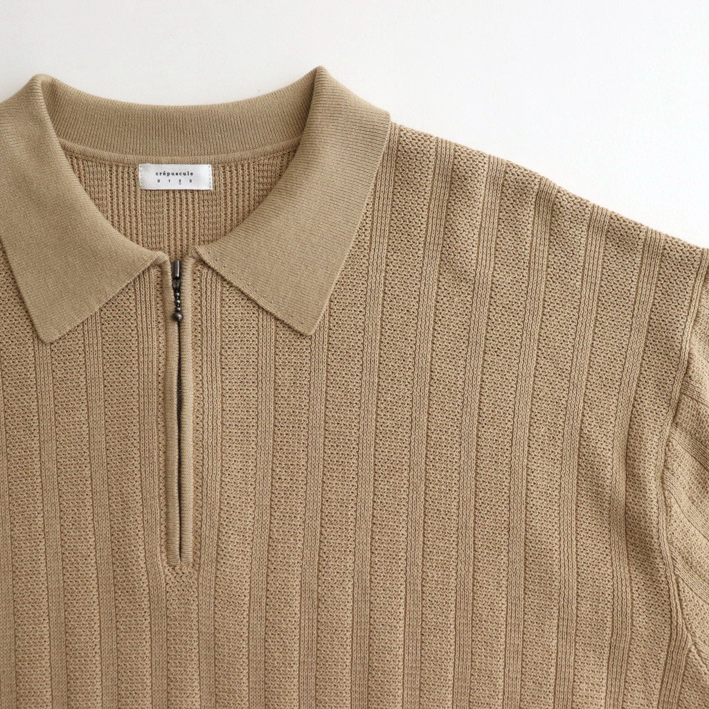 Rib Pattern Half Zip Polo #Beige [2501-012] – ciacura