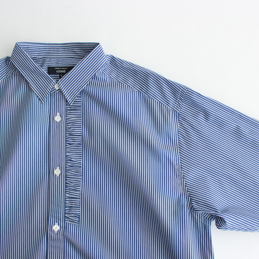 綿ストライプ ギャザーシャツ #NAVY×WHITE [HO-B006-051]