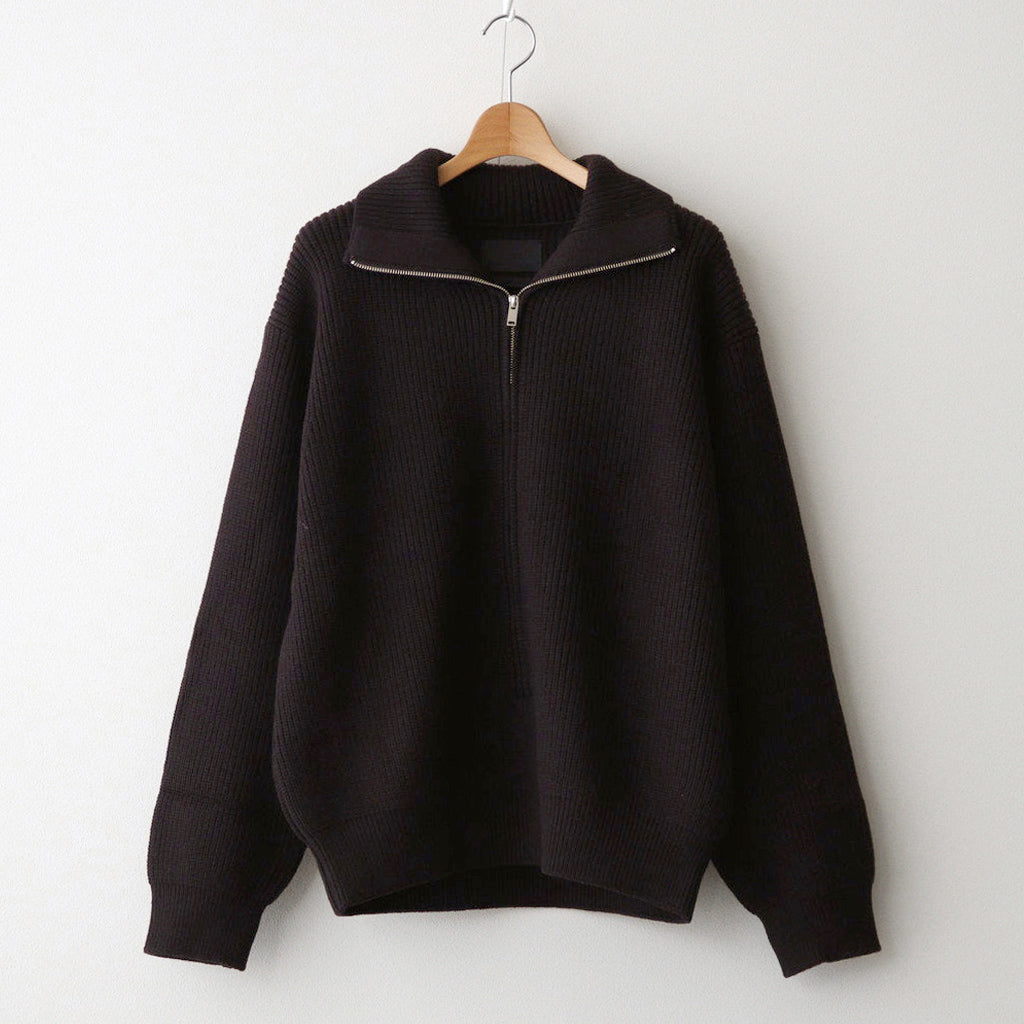 3/4 FRONT ZIP HIGHNECK RIB SWEATER #DARK BROWN [YK24FW0829S]