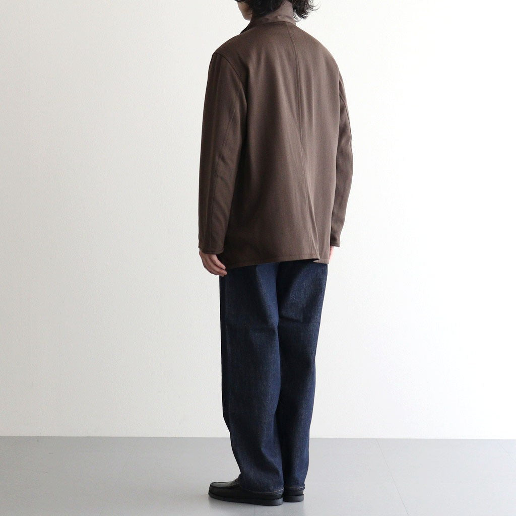 REVERSIBLE WOOL TWISTED TWILL / SHEEP LEATHER HALF COAT #BROWN CHAMBRAY × BLACK [A26AC01AN]