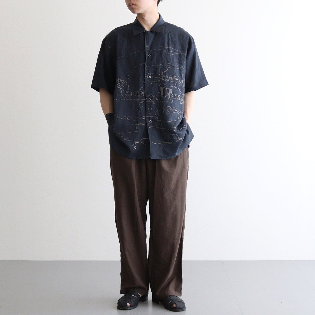 EMBROIDERY OPEN COLLAR SHIRT #NAVY [YK25SS001004SH]