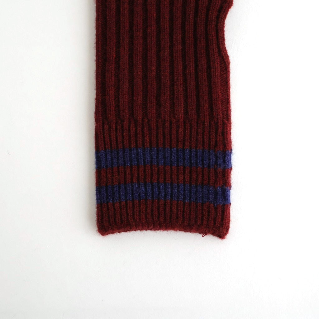 STRIPE SEAMLESS HAND WARMER ”MERINO LAMBS WOOL” #MAROON/NAVY BLUE [R5092-AW25]