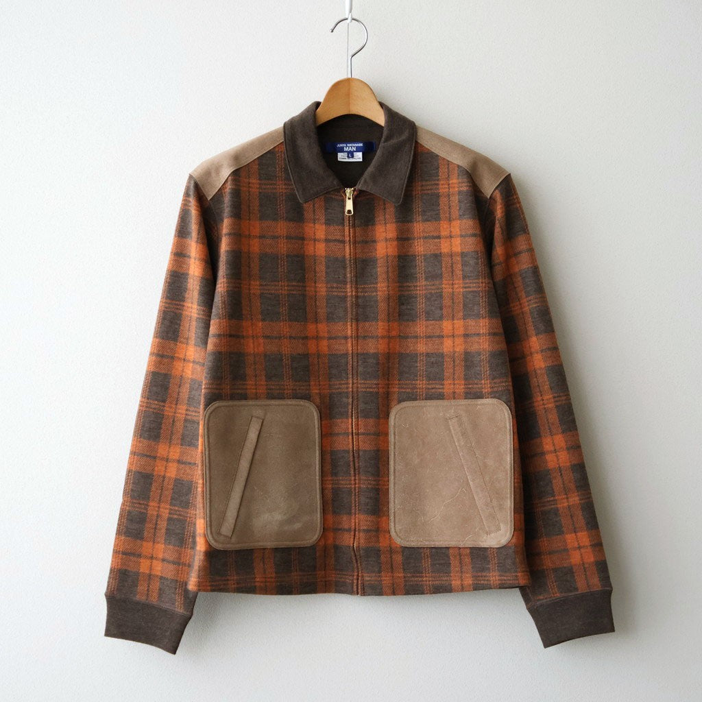 ウールチェック×ウールスムース×カウレザー ジップジャケット #BROWN [WR-T014-051]