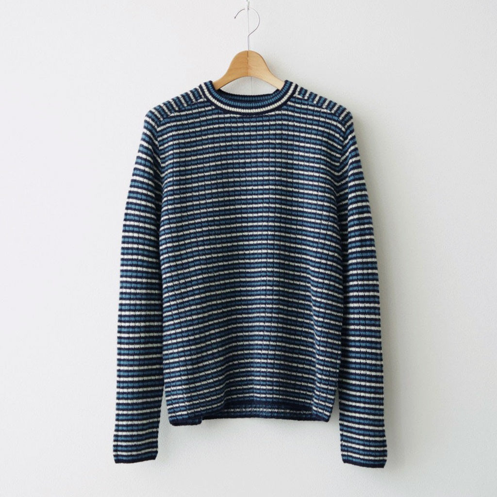 SHETLAND WOOL CASHMERE RIB KNIT P/O #NAVY STRIPE [A26AP01SB]