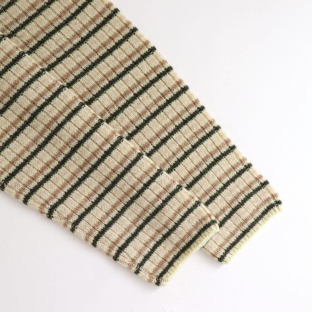 SHETLAND WOOL CASHMERE RIB KNIT P/O #IVORY STRIPE [A25AP01SB
