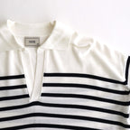 Sailor Silk Open-collar Knit #White-Navy [AOESKN015]