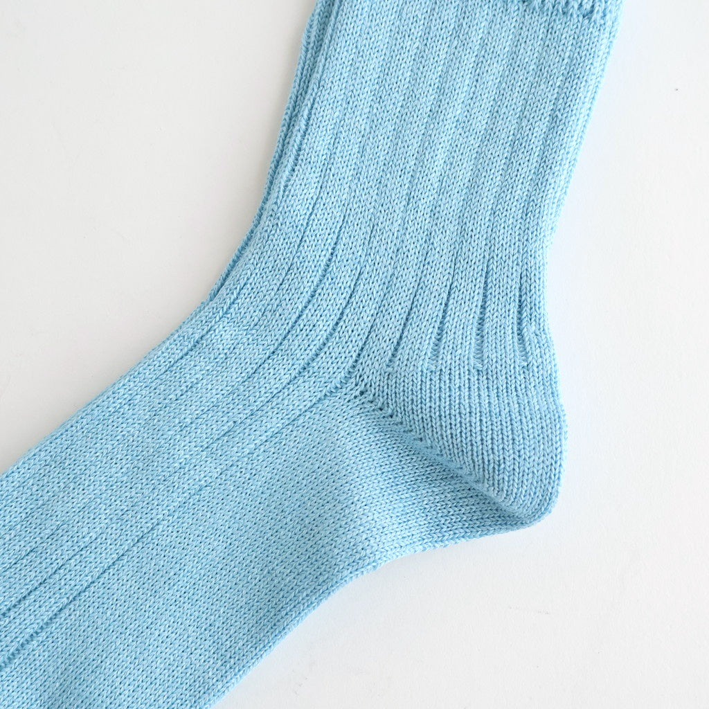 LINEN COTTON RIBBED ANKLE SOCKS #SKY BLUE [R1462-SS26]