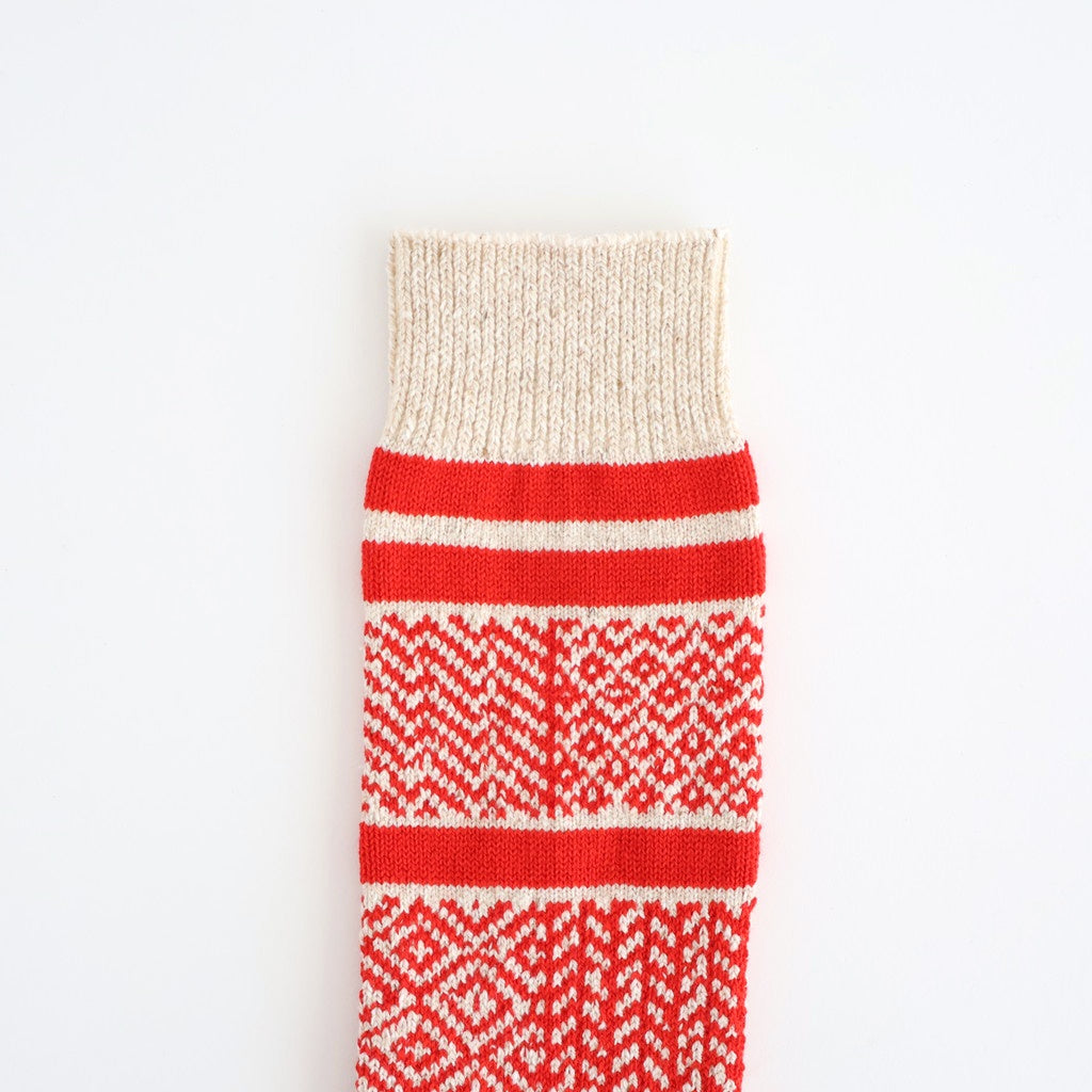 MULTI JACQUARD CREW SOCKS #IVORY/RED [R1337-AW25]