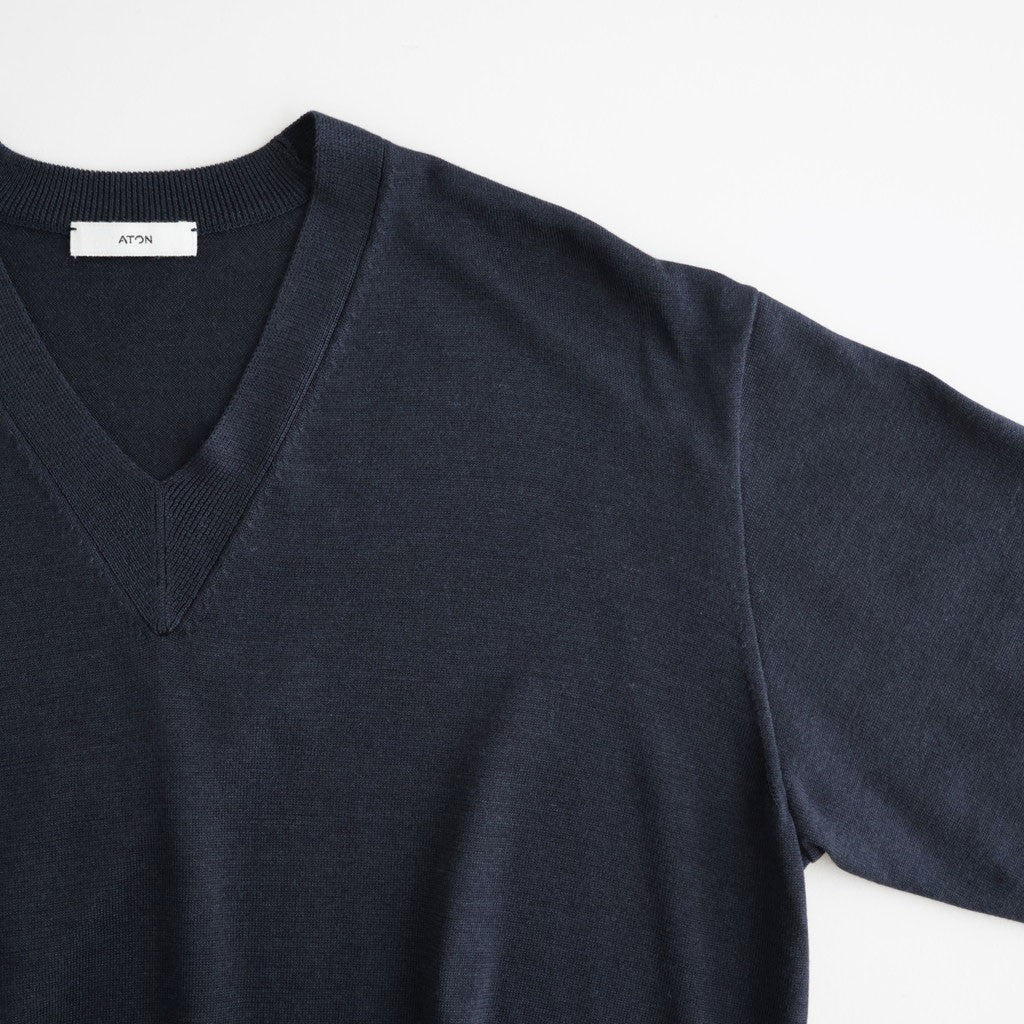 SILK SUEDE KNIT V NECK PULLOVER #NAVY [KRAGLW0312]