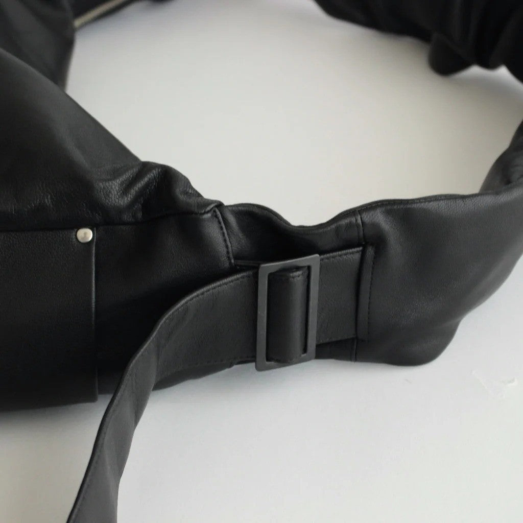 SHIRRING HANDLE LEATHER SHOULDER BAG #BLACK [ST.1509]