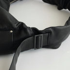 SHIRRING HANDLE LEATHER SHOULDER BAG #BLACK [ST.1509]