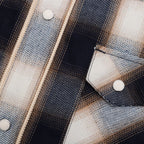 INDIGO COTTON OMBRE PLAID WESTERN BLOUSE #INDIGO&BROWN [23AWSH12]