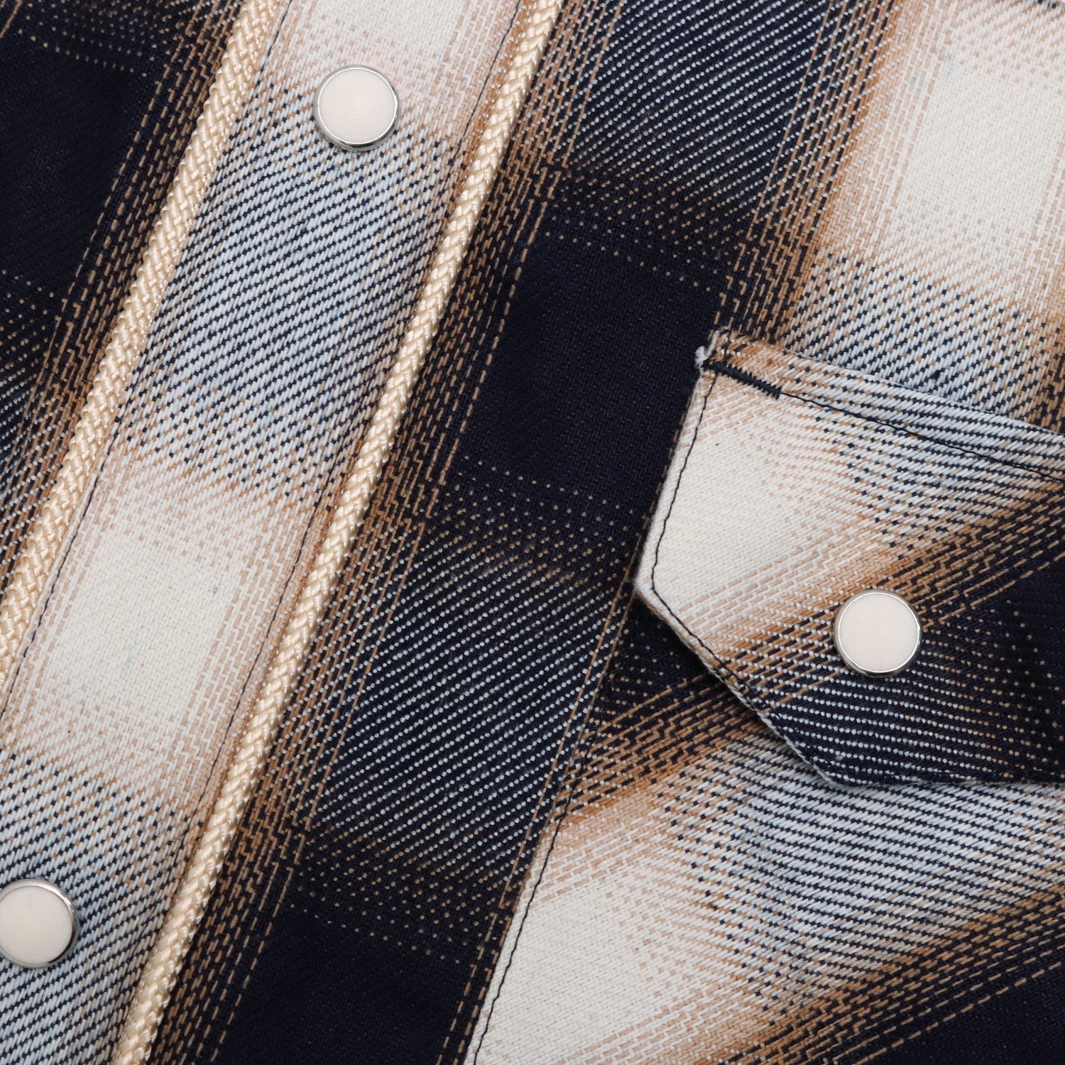 INDIGO COTTON OMBRE PLAID WESTERN BLOUSE #INDIGO&BROWN [23AWSH12]