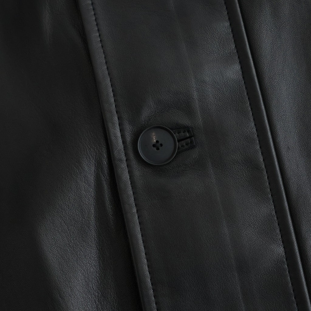 REVERSIBLE WOOL TWISTED TWILL / SHEEP LEATHER HALF COAT #BROWN CHAMBRAY × BLACK [A26AC01AN]
