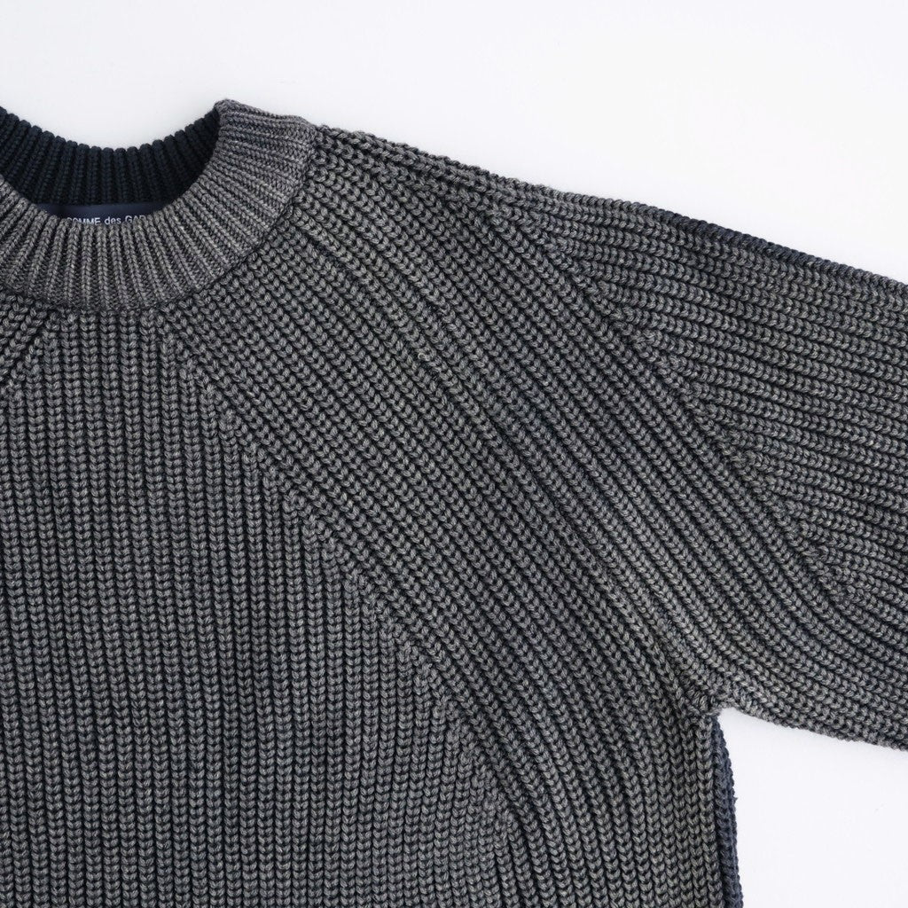 BATONER ウール梳毛片畔 ブリーチ加工 セーター #NAVY [HR-N001-051]