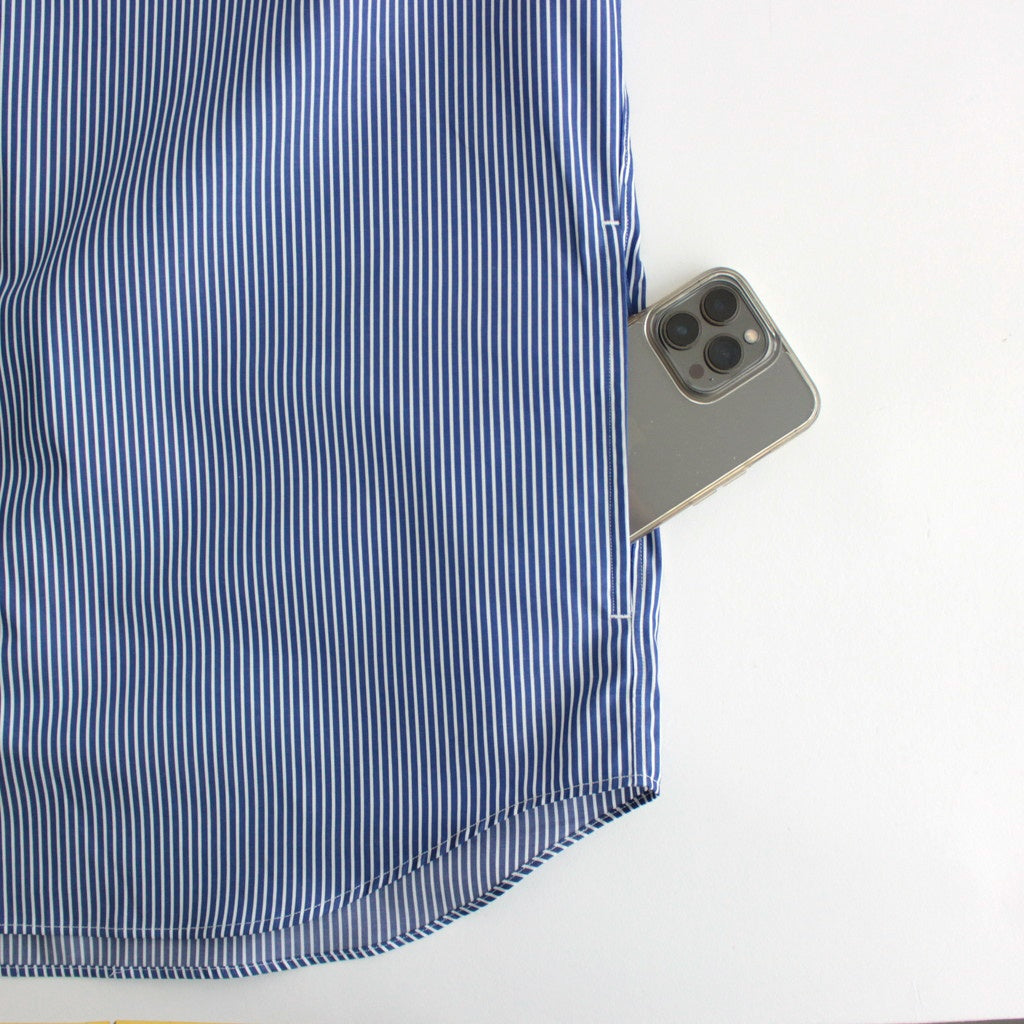 綿ストライプ ギャザーシャツ #NAVY×WHITE [HO-B006-051]