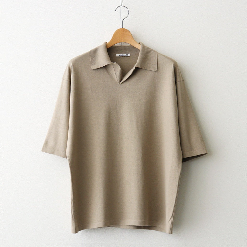 HIGH GAUGE TUSSAH SILK KNIT SKIPPER POLO #KHAKI BEIGE [A26SP02SJ]