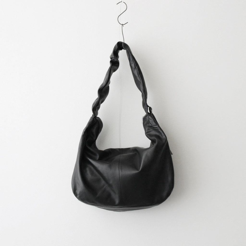 SHIRRING HANDLE LEATHER SHOULDER BAG #BLACK [ST.1333]