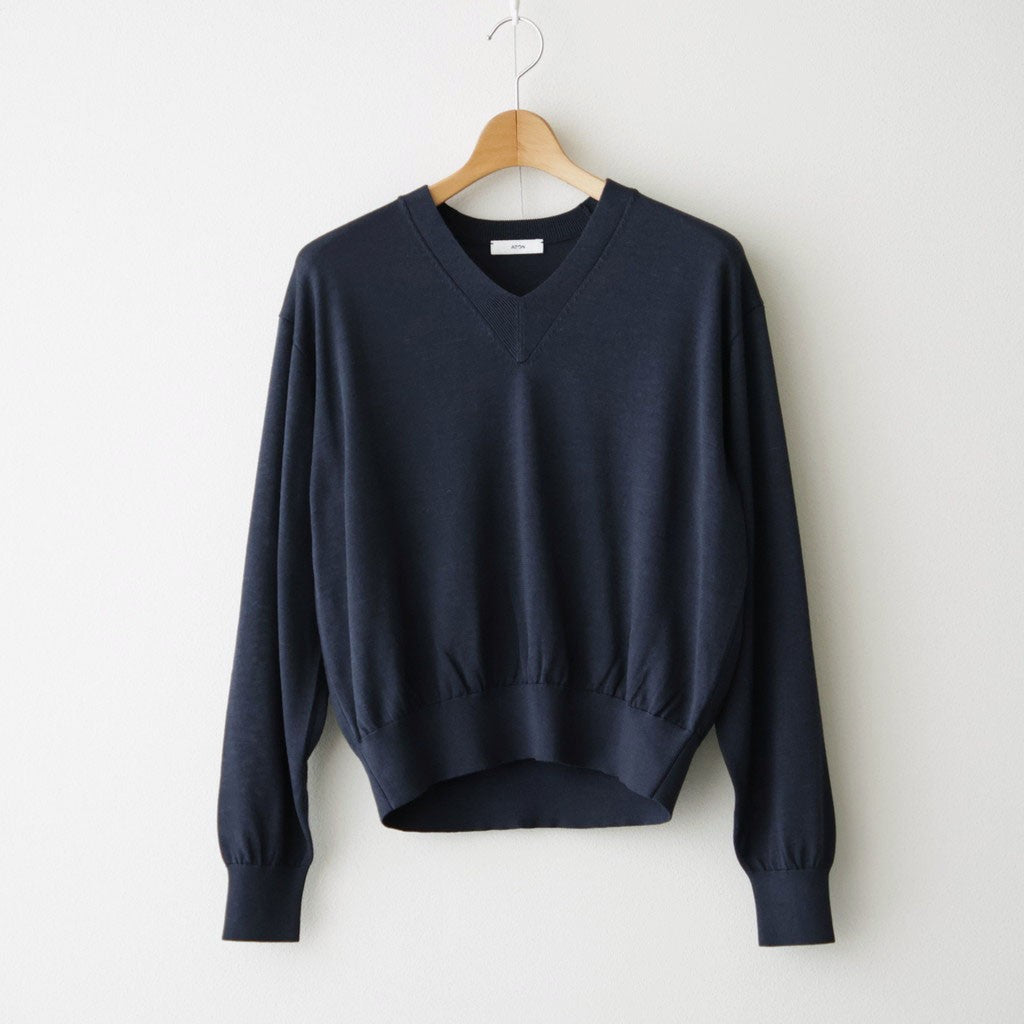 SILK SUEDE KNIT V NECK PULLOVER #NAVY [KRAGLW0312]