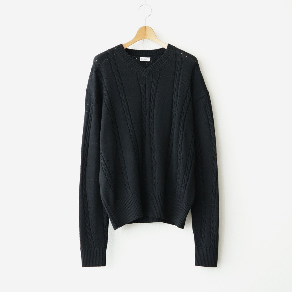 Fluid Cable-Knit V-neck Sweater #Black [YK26FW01373S]