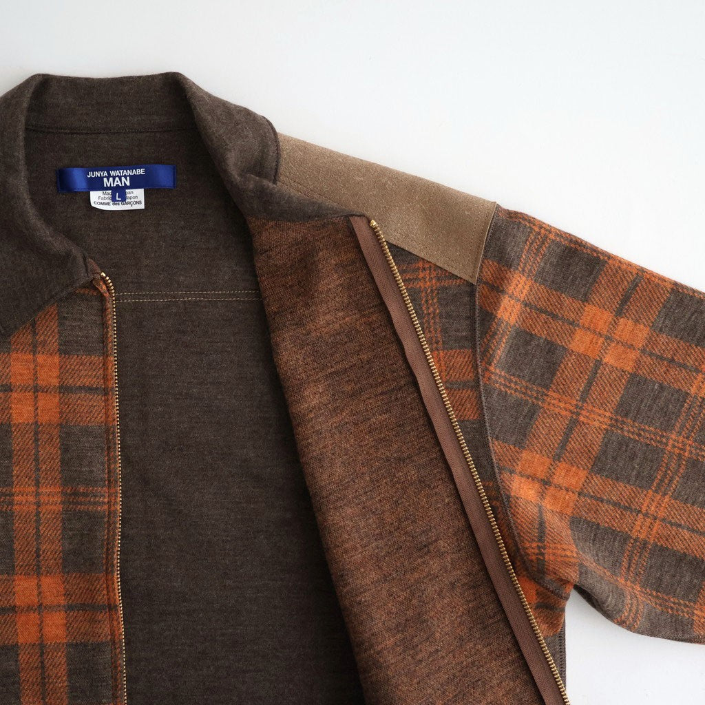 ウールチェック×ウールスムース×カウレザー ジップジャケット #BROWN [WR-T014-051]