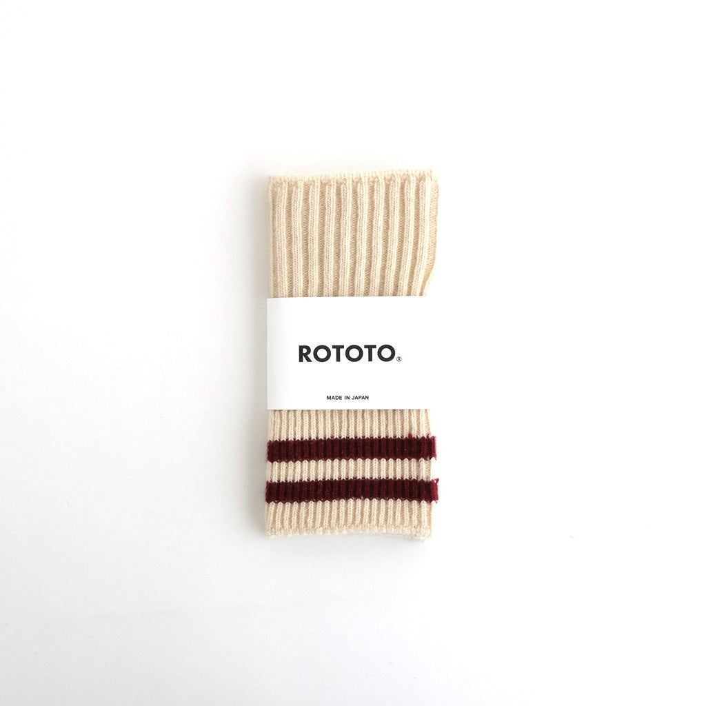 STRIPE SEAMLESS HAND WARMER ”MERINO LAMBS WOOL” #OFF WHITE/MAROON [R5092-AW25]