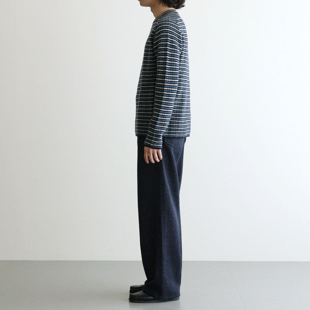SHETLAND WOOL CASHMERE RIB KNIT P/O #NAVY STRIPE [A26AP01SB]