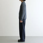 SHETLAND WOOL CASHMERE RIB KNIT P/O #NAVY STRIPE [A26AP01SB]