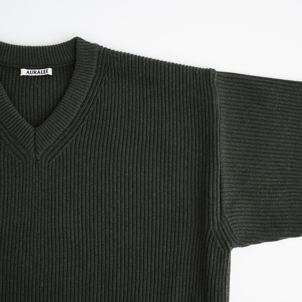 SUPER FINE WOOL RIB KNIT V-NECK P/O #TOP DARK OLIVE [A26AV03RK]