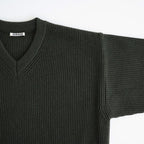 SUPER FINE WOOL RIB KNIT V-NECK P/O #TOP DARK OLIVE [A26AV03RK]