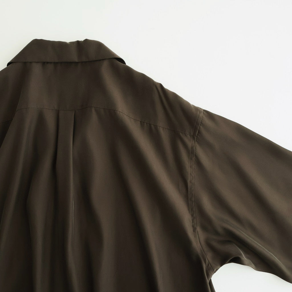 CUPRO TWILL OVERSIZED OPEN COLLAR SS SHIRT #DARK BROWN [ST.1462]