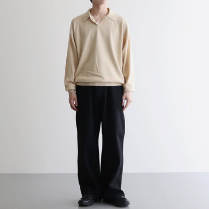 CASHMERE SILK WOOL KNIT POLO #LIGHT KHAKI [A24AP02SK]