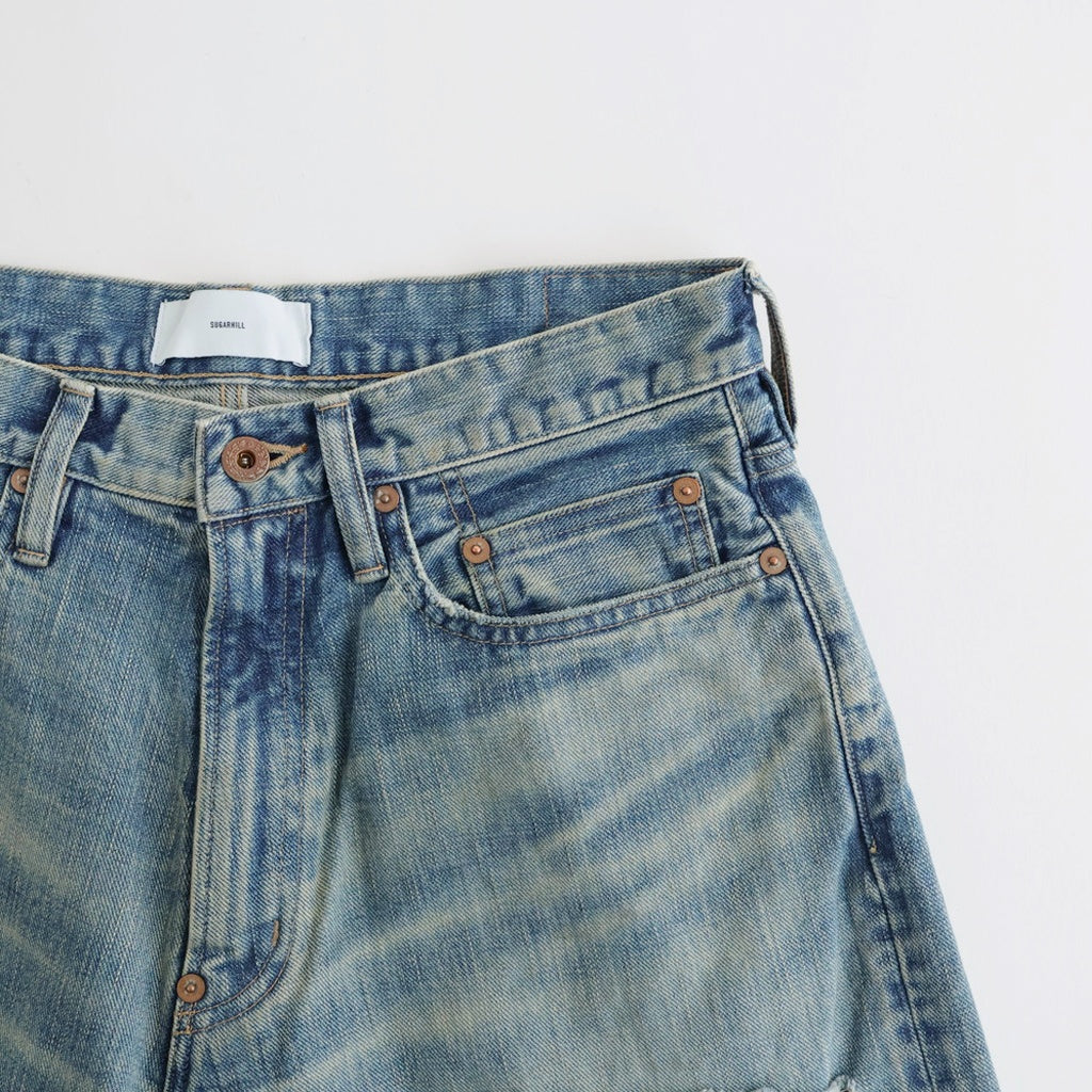 DESTRESSED MODERN DENIM WIDE CUT #FADED INDIGO [26440430]