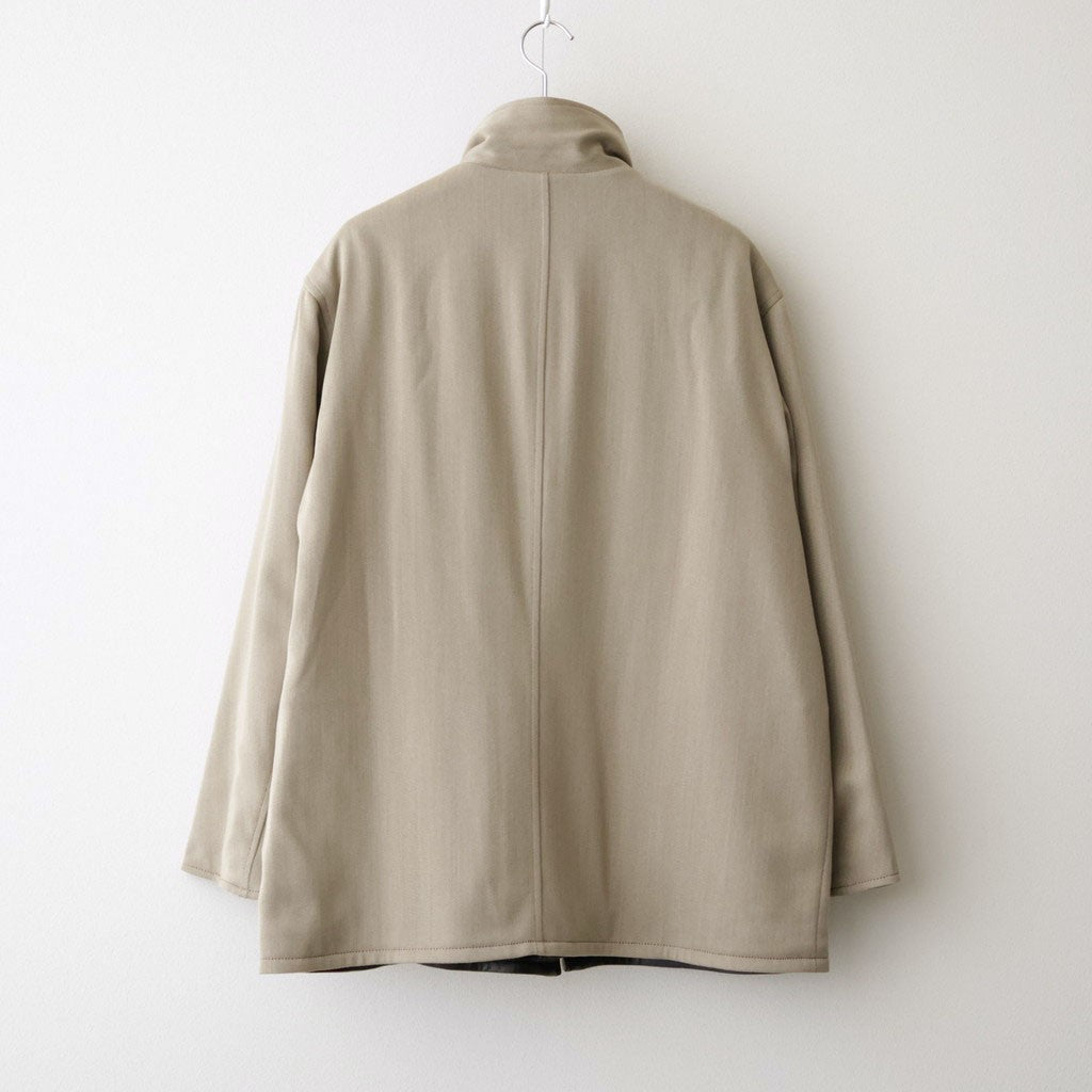 REVERSIBLE WOOL TWISTED TWILL / SHEEP LEATHER HALF COAT #KHAKI BEIGE CHAMBRAY × BLACK [A26AC01AN]