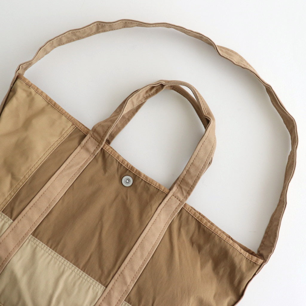 綿ナイロンリップパッチワーク トートバッグ #BEIGE [HO-K203-051