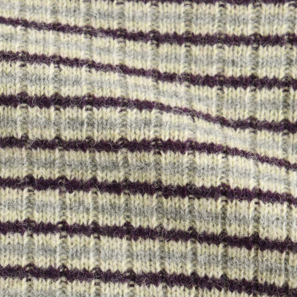 SHETLAND WOOL CASHMERE RIB KNIT P/O #LIME PURPLE STRIPE [A26AP01SB]