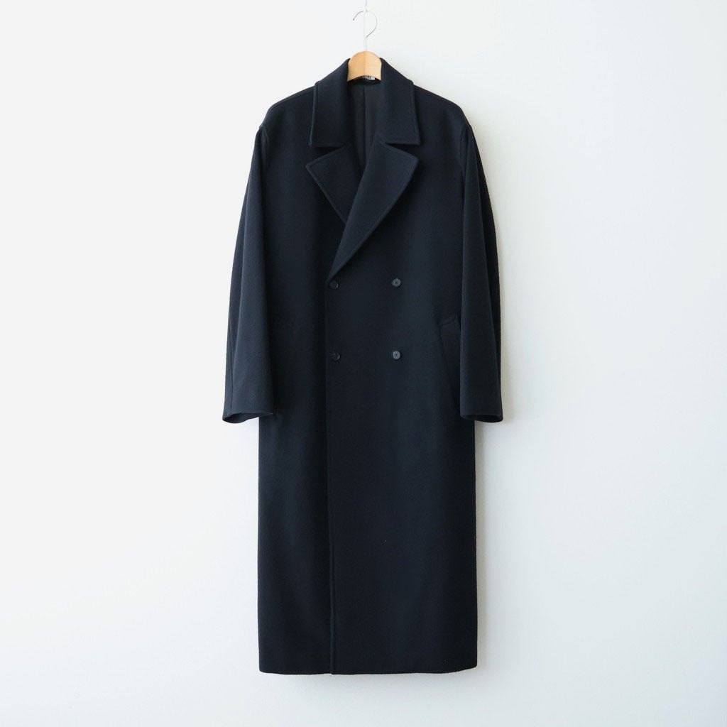 SUPER FINE WOOL MOSSER DOUBLE-BREASTED COAT #BLACK [A26AC04WM]