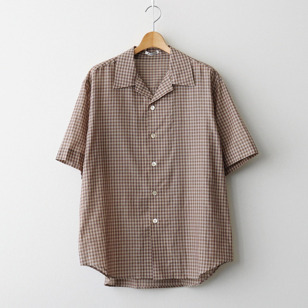 AIRY LIGHT COTTON CHECK HALF SLEEVED SHIRT #BROWN GINGHAM CHECK